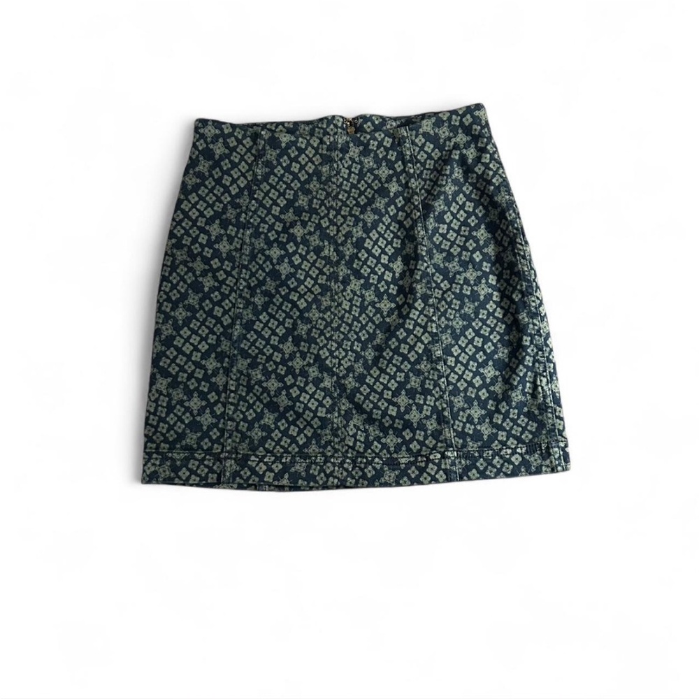 Free People Indigo Combo Geometric Mini Pencil Skirt in Navy and Green